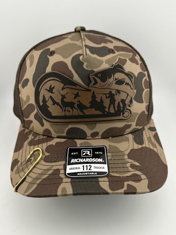 Fish with fish hook and hunting scenery Hat